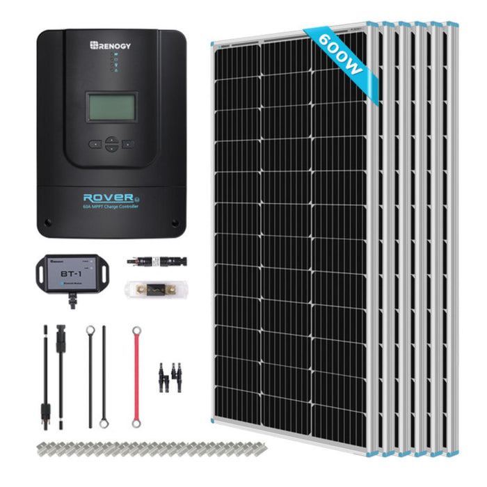 Renogy 600W 12V Monocrystalline Solar Premium Kit with Rover 60A Charger Controller