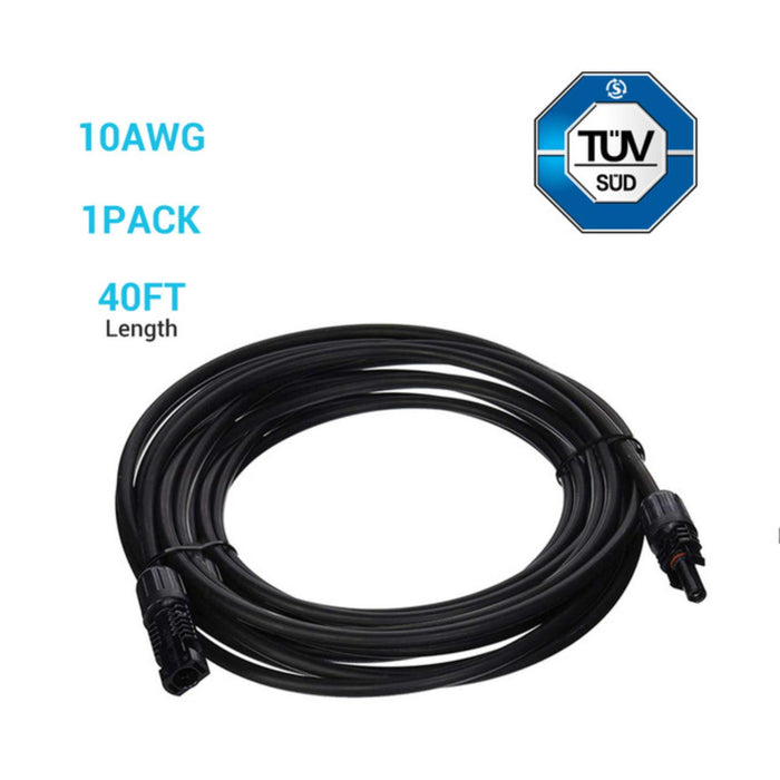 Renogy Solar Panel Extension Cable is 40Ft long 10AWG thickness, equipped with MC4 Male to Female Connectors