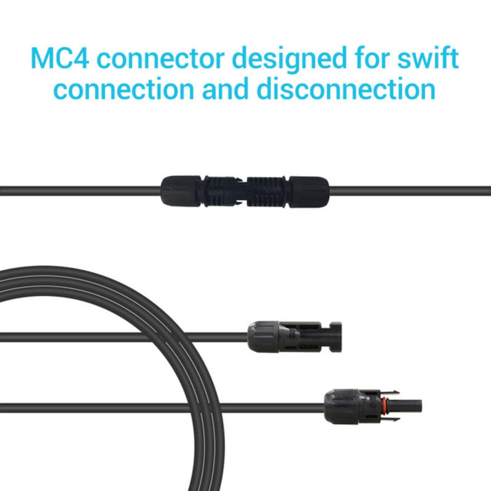 Renogy Solar Panel Extension Cable is 40Ft long 10AWG thickness, equipped with MC4 Male to Female Connectors