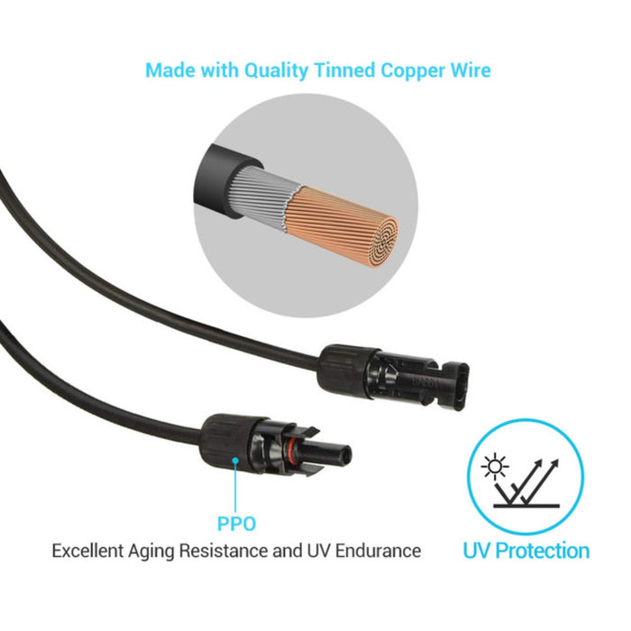 Renogy Solar Panel Extension Cable is 10Ft Long 10AWG Thickness - Equipped with MC4 Male to Female Connectors