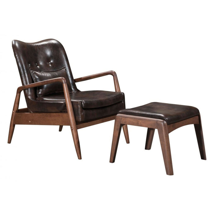 Zuo Bully Lounge Chair & Ottoman: Elegant Brown Seating Set