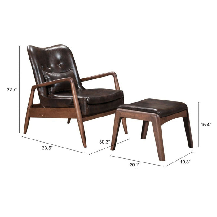 Zuo Bully Lounge Chair & Ottoman: Elegant Brown Seating Set