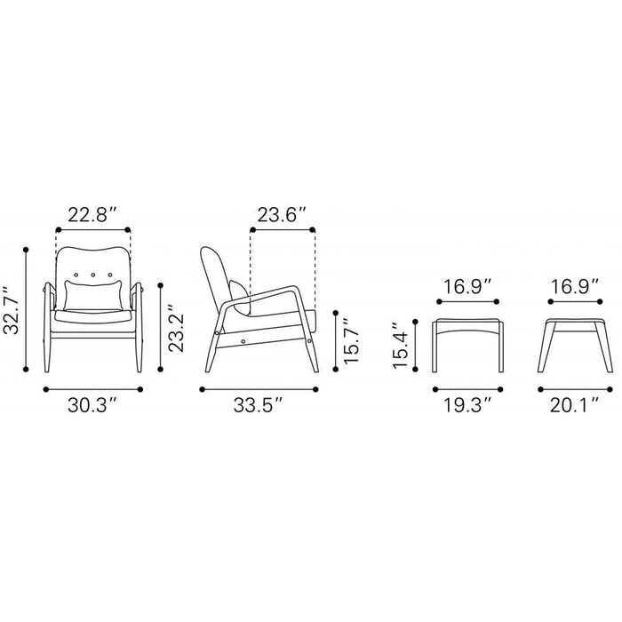 Zuo Bully Lounge Chair & Ottoman: Elegant Brown Seating Set