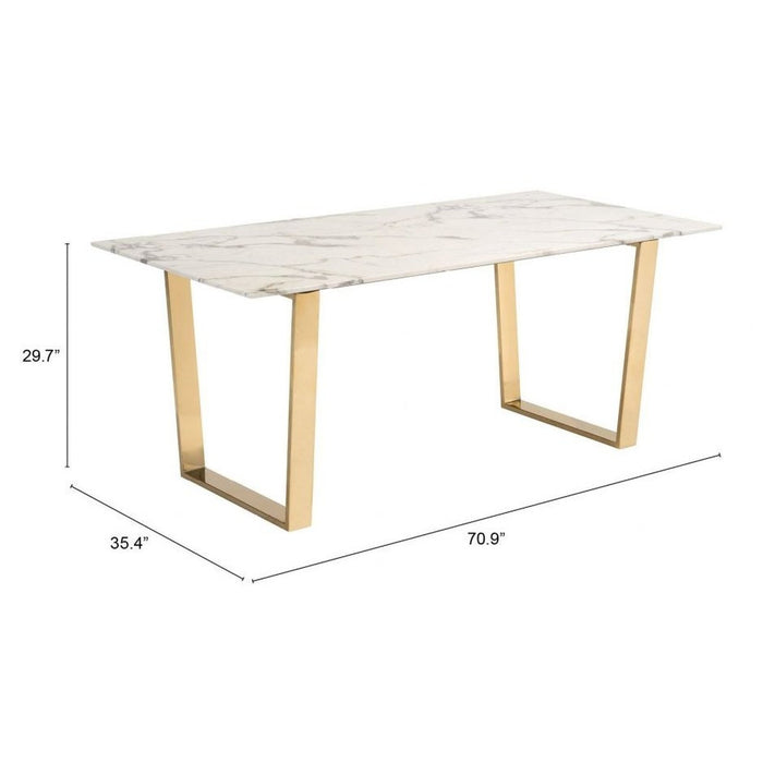 Zuo Atlas White & Gold Dining Table - Elegant Modern Design