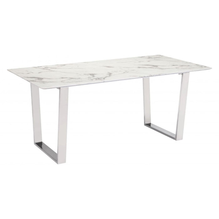 Zuo Atlas White & Silver Dining Table - Modern Elegance for Your Space