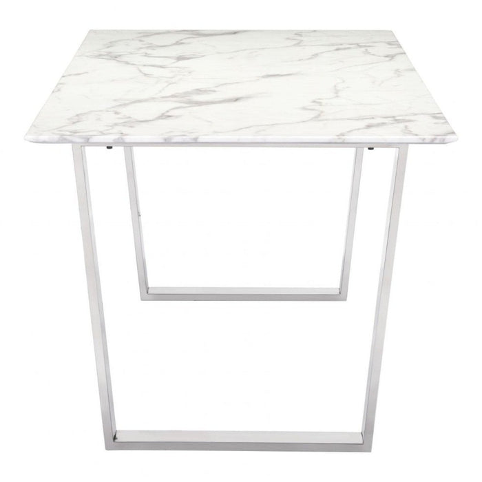 Zuo Atlas White & Silver Dining Table - Modern Elegance for Your Space