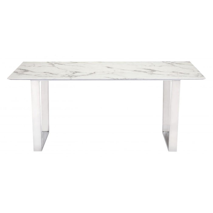 Zuo Atlas White & Silver Dining Table - Modern Elegance for Your Space