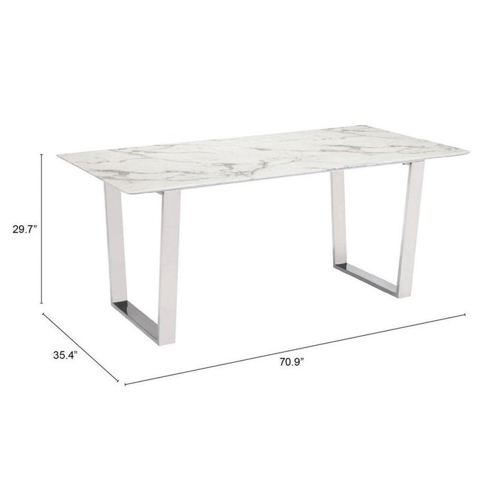 Zuo Atlas White & Silver Dining Table - Modern Elegance for Your Space