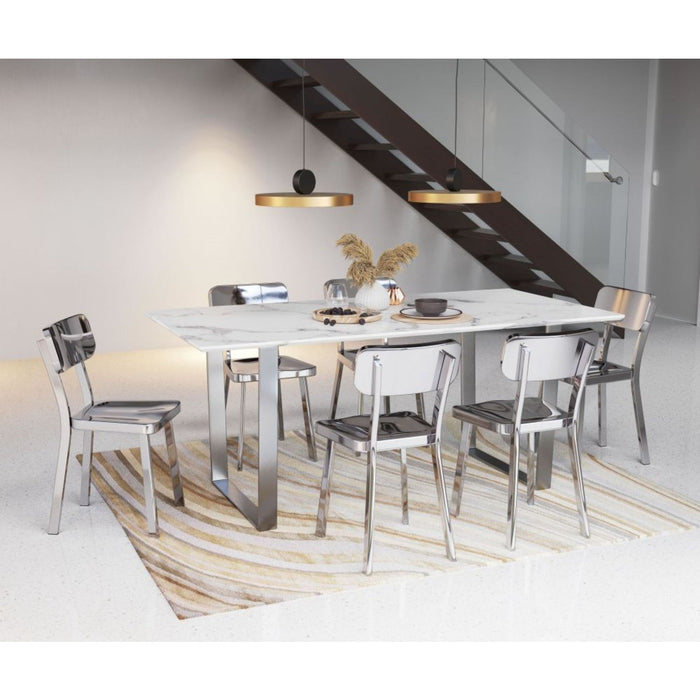 Zuo Atlas White & Silver Dining Table - Modern Elegance for Your Space