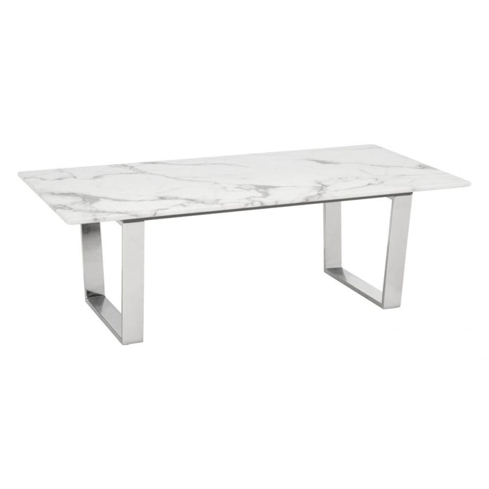 Zuo Atlas White & Silver Coffee Table - Elegant Living Room Furniture