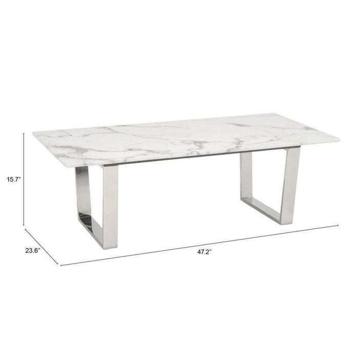 Zuo Atlas White & Silver Coffee Table - Elegant Living Room Furniture