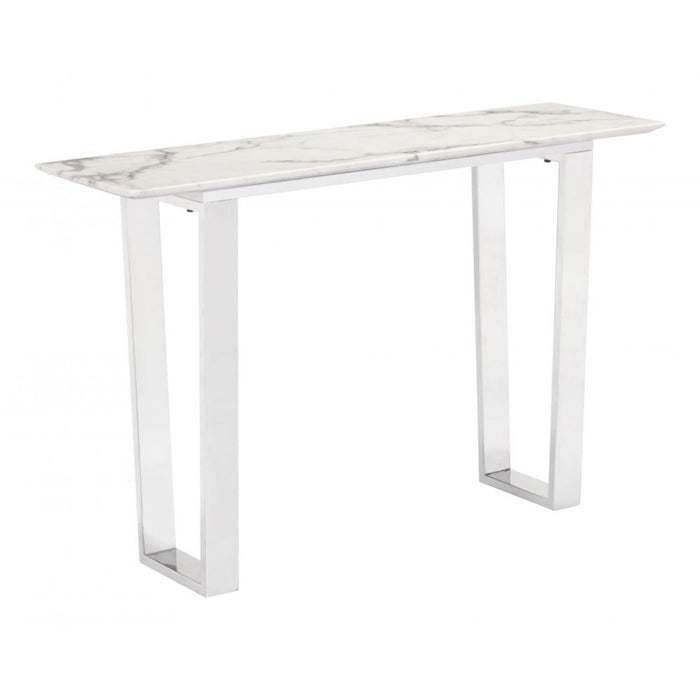 Zuo Atlas White & Silver Console Table - Elegant Modern Design