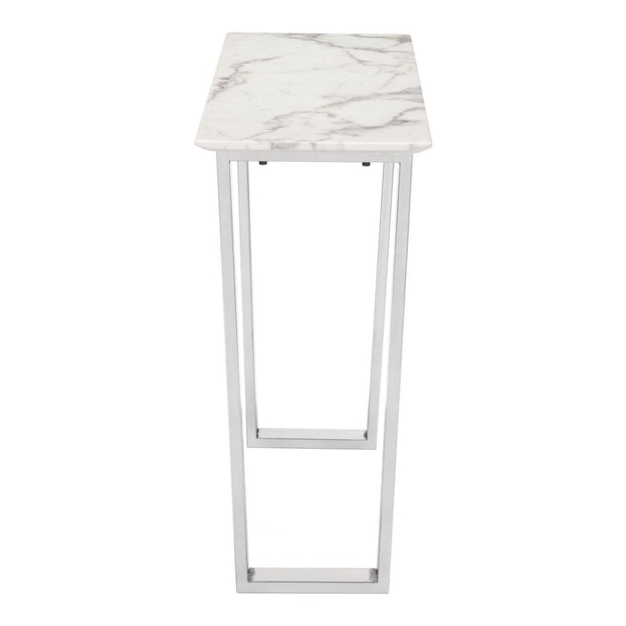 Zuo Atlas White & Silver Console Table - Elegant Modern Design