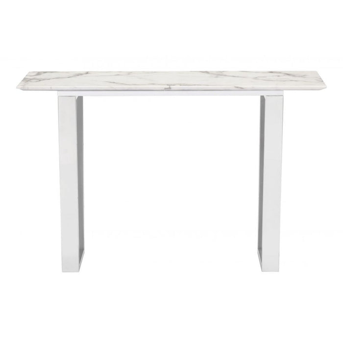 Zuo Atlas White & Silver Console Table - Elegant Modern Design