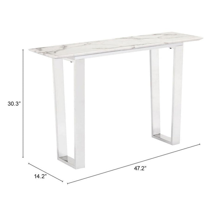 Zuo Atlas White & Silver Console Table - Elegant Modern Design