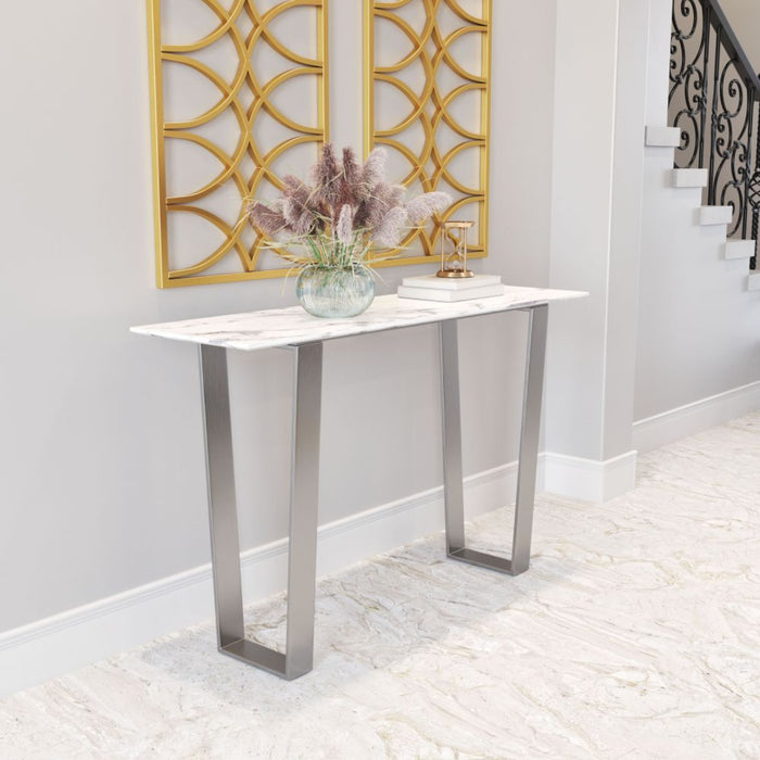 Zuo Atlas White & Silver Console Table - Elegant Modern Design