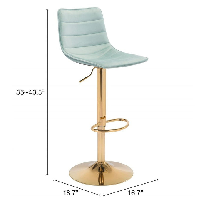 Zuo Prima Bar Chair: Elegant Light Green & Gold Design