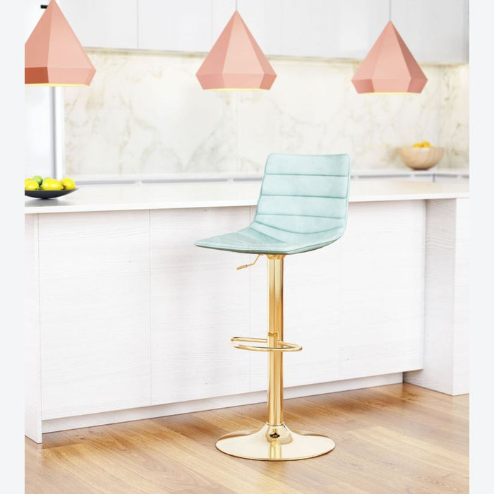 Zuo Prima Bar Chair: Elegant Light Green & Gold Design