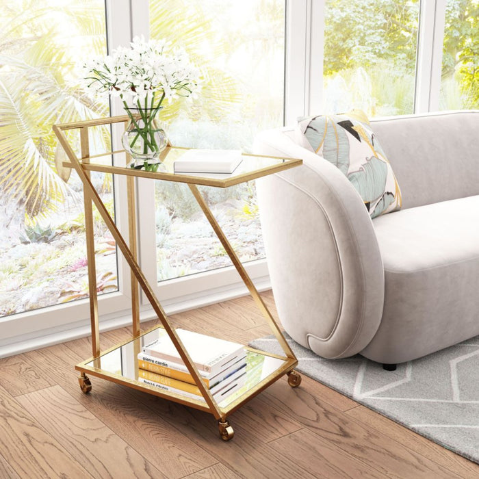 Zuo Alto Mirror & Gold Bar Cart – Stylish Mobile Bar Accent