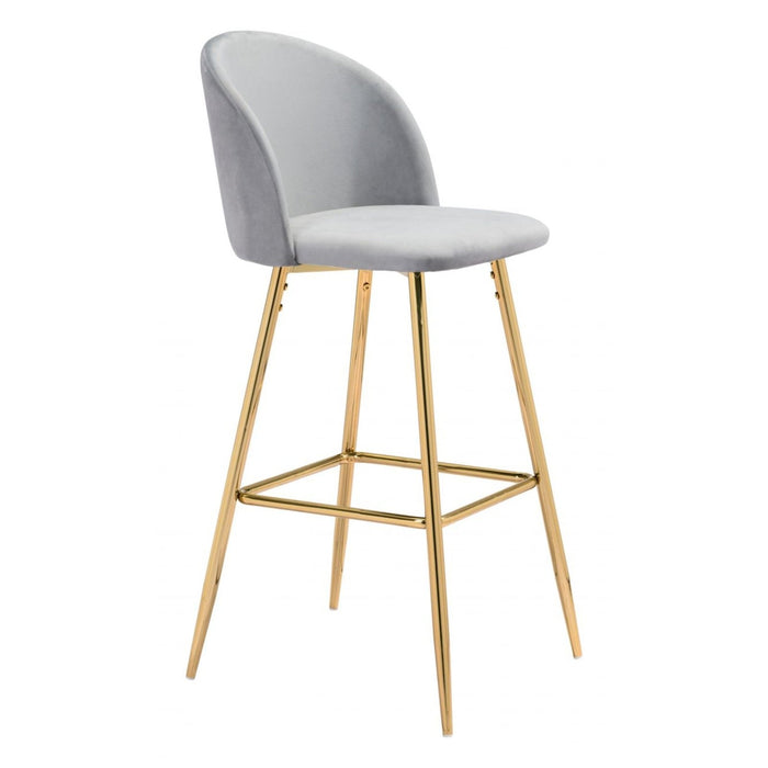 Zuo Cozy Bar Chair: Elegant Gray & Gold Seating