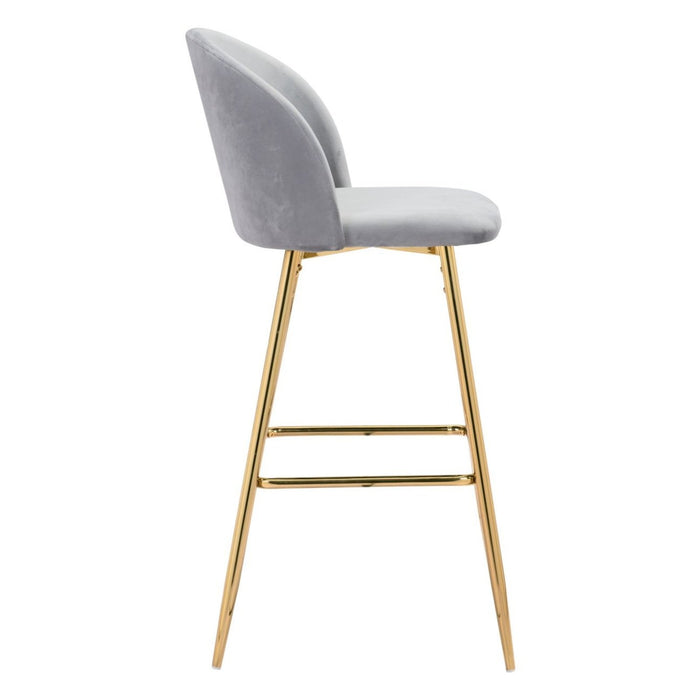 Zuo Cozy Bar Chair: Elegant Gray & Gold Seating