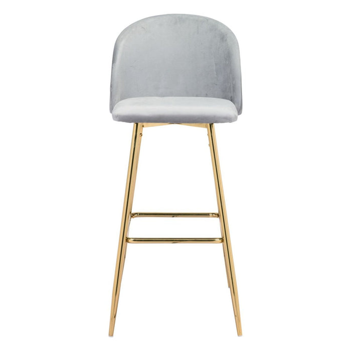 Zuo Cozy Bar Chair: Elegant Gray & Gold Seating