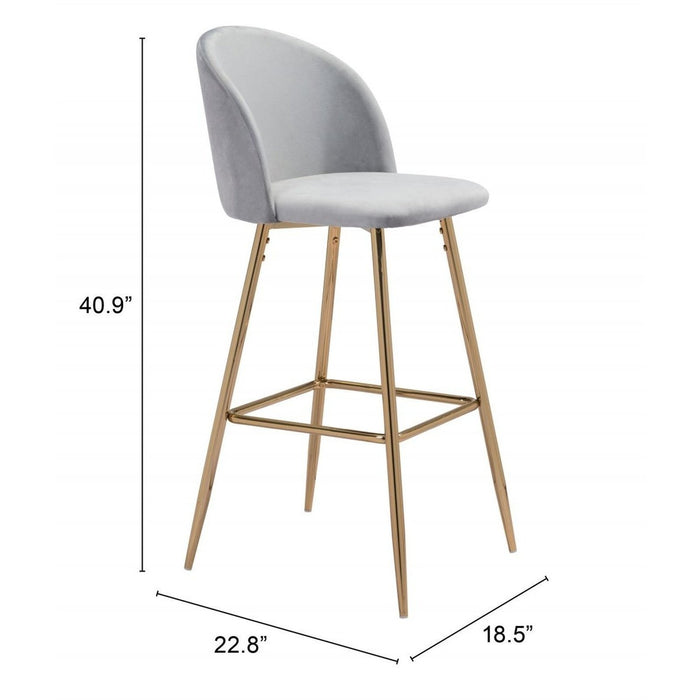 Zuo Cozy Bar Chair: Elegant Gray & Gold Seating