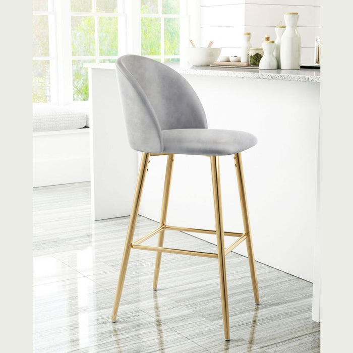 Zuo Cozy Bar Chair: Elegant Gray & Gold Seating