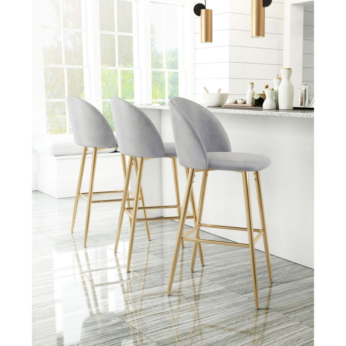 Zuo Cozy Bar Chair: Elegant Gray & Gold Seating