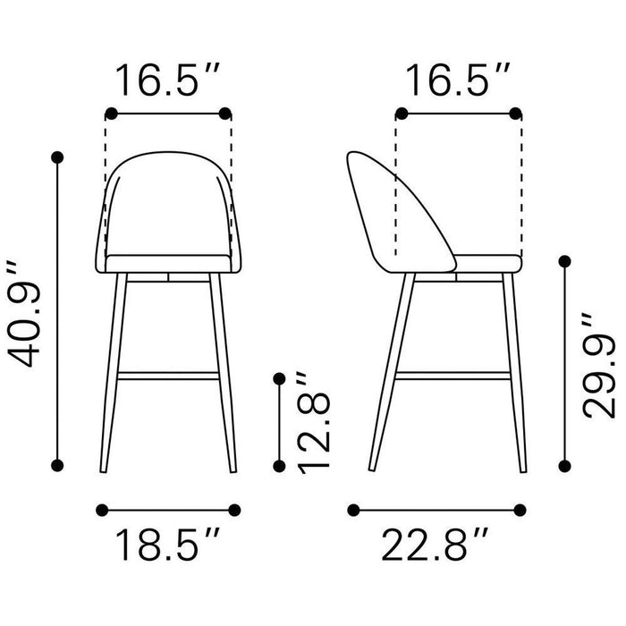 Zuo Cozy Bar Chair: Elegant Gray & Gold Seating