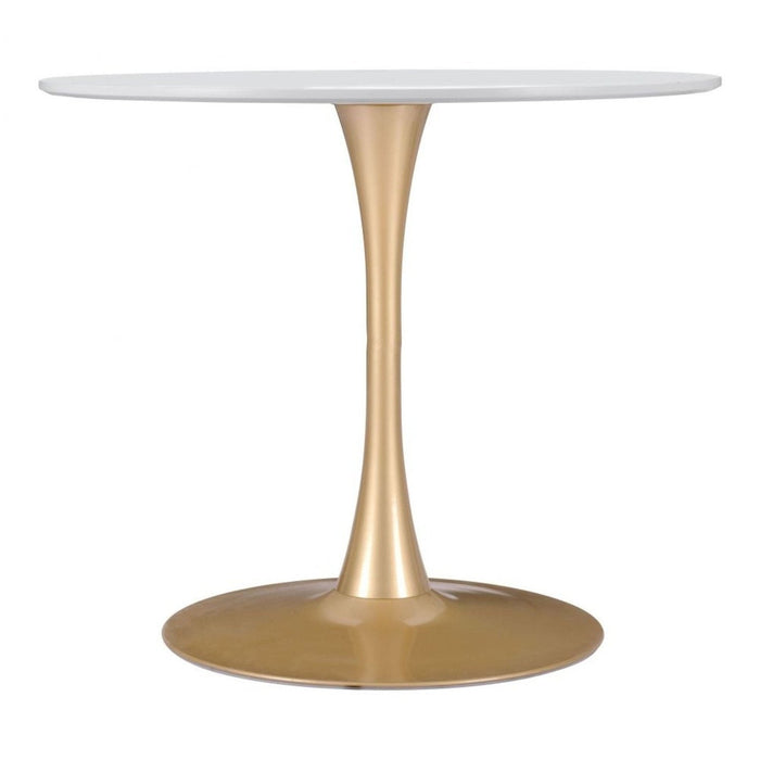 Zuo Opus White & Gold Dining Table - Elegant Modern Design