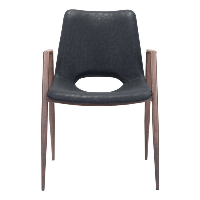Zuo Desi Dining Chairs: Stylish Black & Walnut Set (2 Pieces)