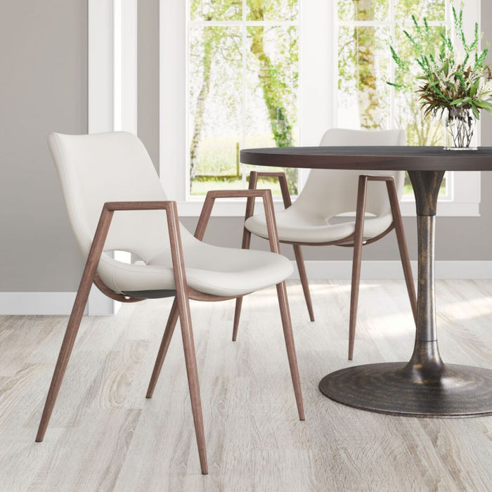 Zuo Desi Dining Chairs: 2-Piece Set in Beige & Walnut