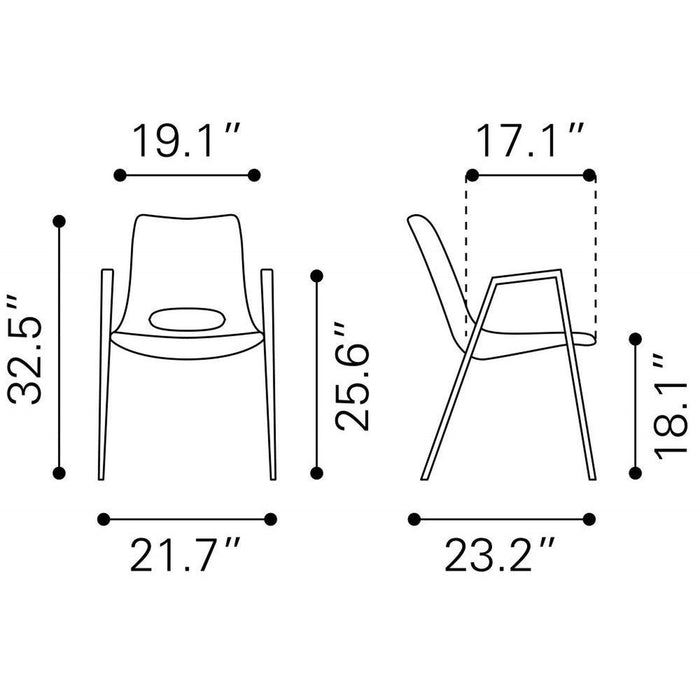 Zuo Desi Dining Chairs: 2-Piece Set in Beige & Walnut