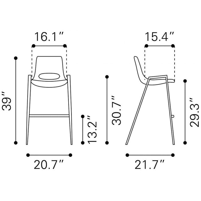 Zuo Desi Bar Chair Set: 2-Piece Black & Walnut Duo