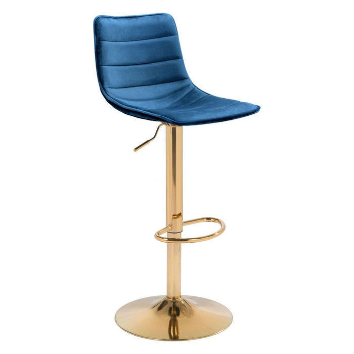 Zuo Prima Dark Blue & Gold Bar Chair - Elegant Seating