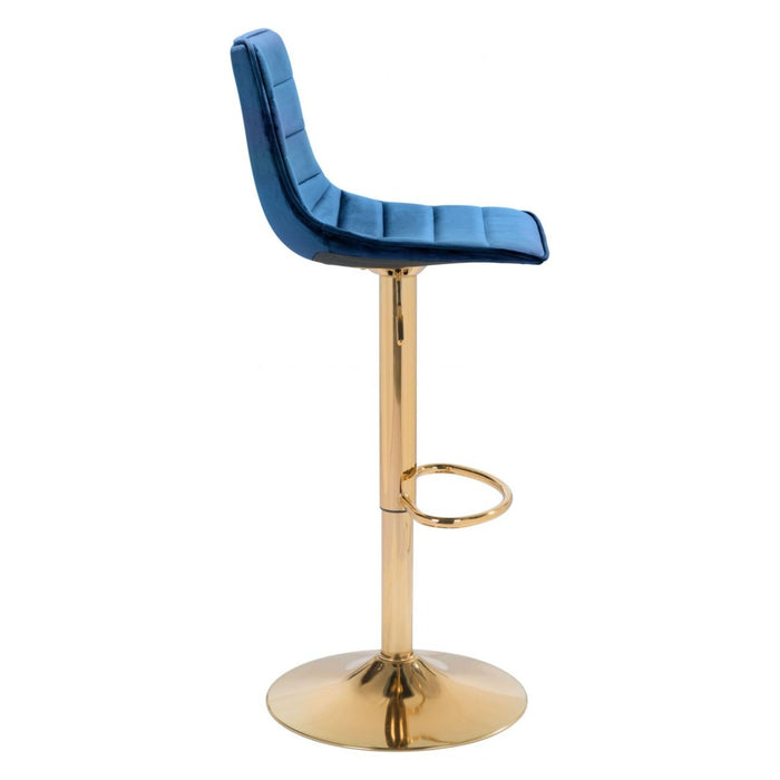 Zuo Prima Dark Blue & Gold Bar Chair - Elegant Seating