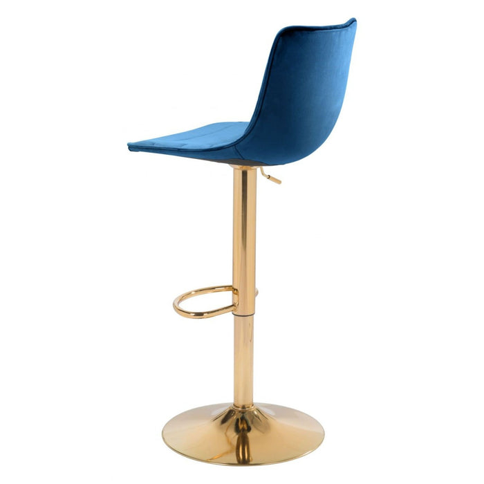 Zuo Prima Dark Blue & Gold Bar Chair - Elegant Seating