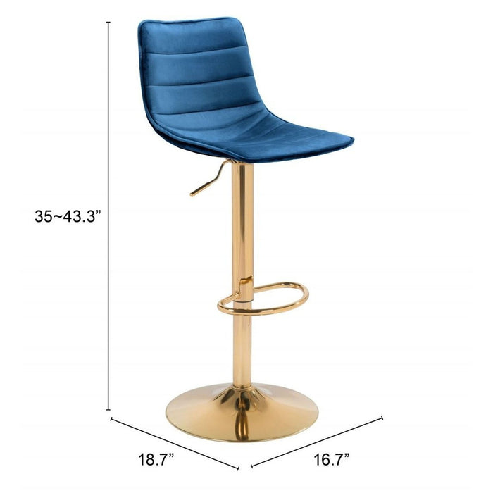 Zuo Prima Dark Blue & Gold Bar Chair - Elegant Seating