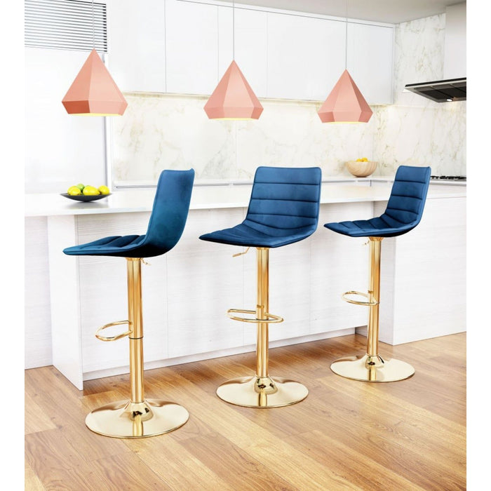 Zuo Prima Dark Blue & Gold Bar Chair - Elegant Seating