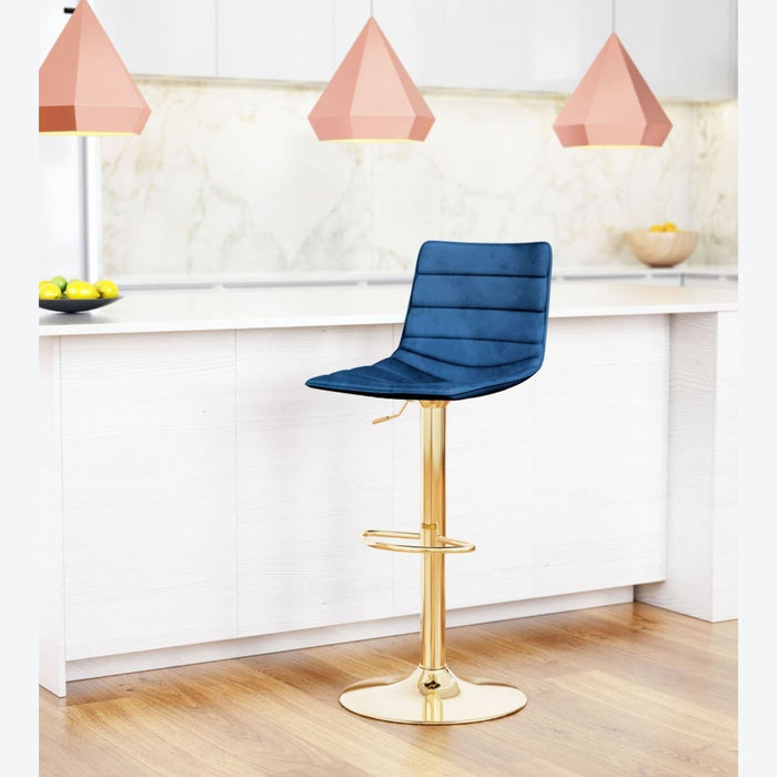 Zuo Prima Dark Blue & Gold Bar Chair - Elegant Seating