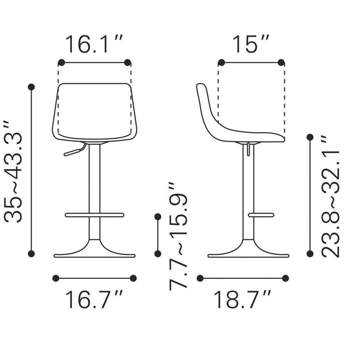 Zuo Prima Dark Blue & Gold Bar Chair - Elegant Seating