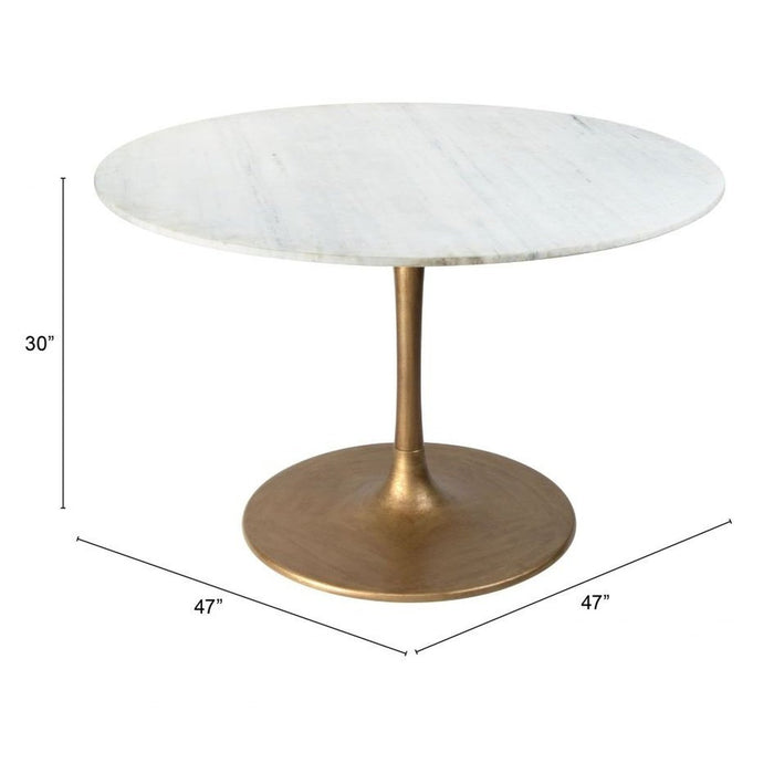 Ithaca White & Gold Dining Table by Zuo - Elegant Modern Design