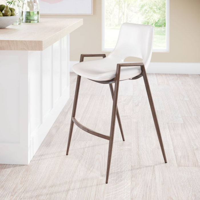 Zuo Desi Counter Chairs: 2-Piece Set in Unique White & Walnut Design