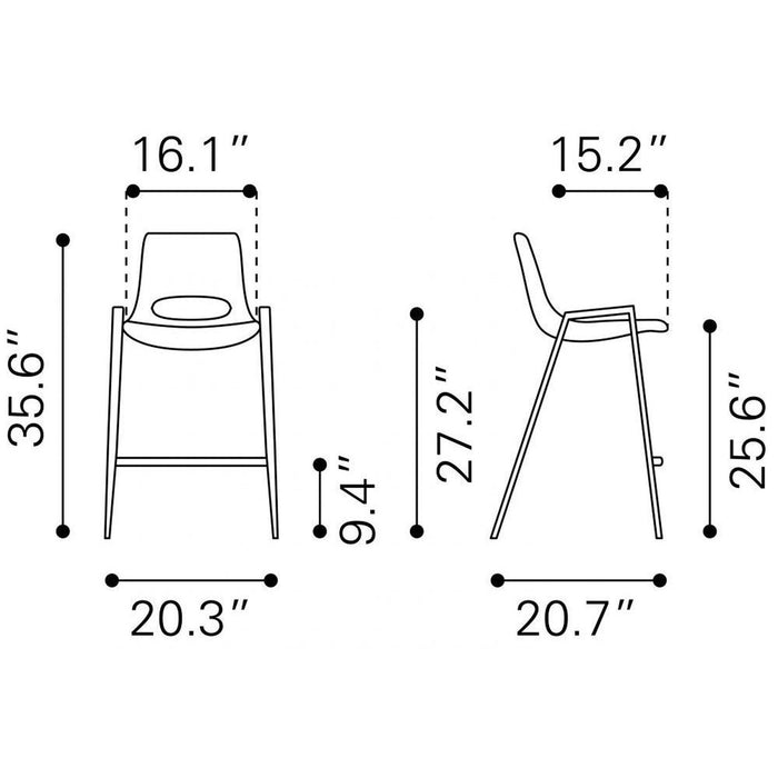 Zuo Desi Counter Chairs: 2-Piece Set in Unique White & Walnut Design