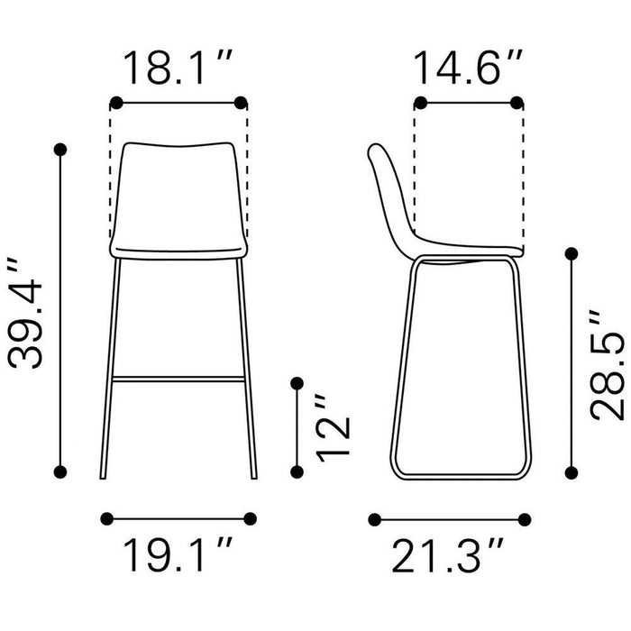 Zuo Smart Bar Chair Set: 2 Vintage Espresso Seats