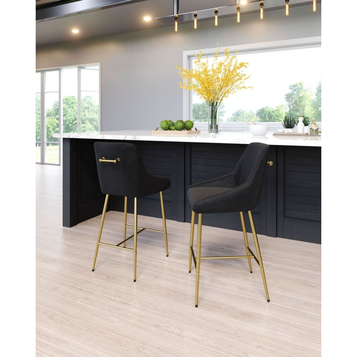 Zuo Madelaine Counter Chair: Sleek Black & Gold Design