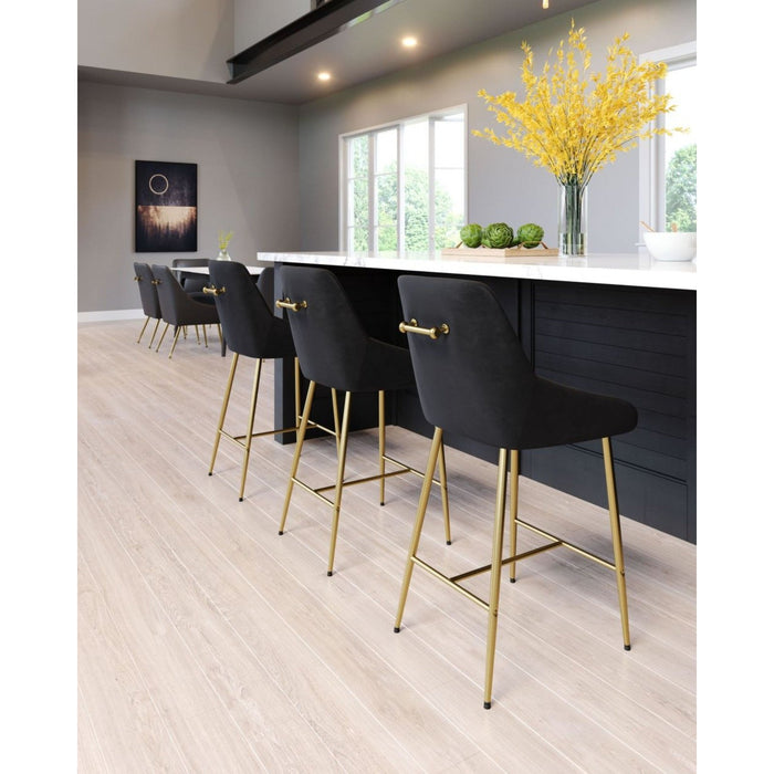 Zuo Madelaine Counter Chair: Sleek Black & Gold Design