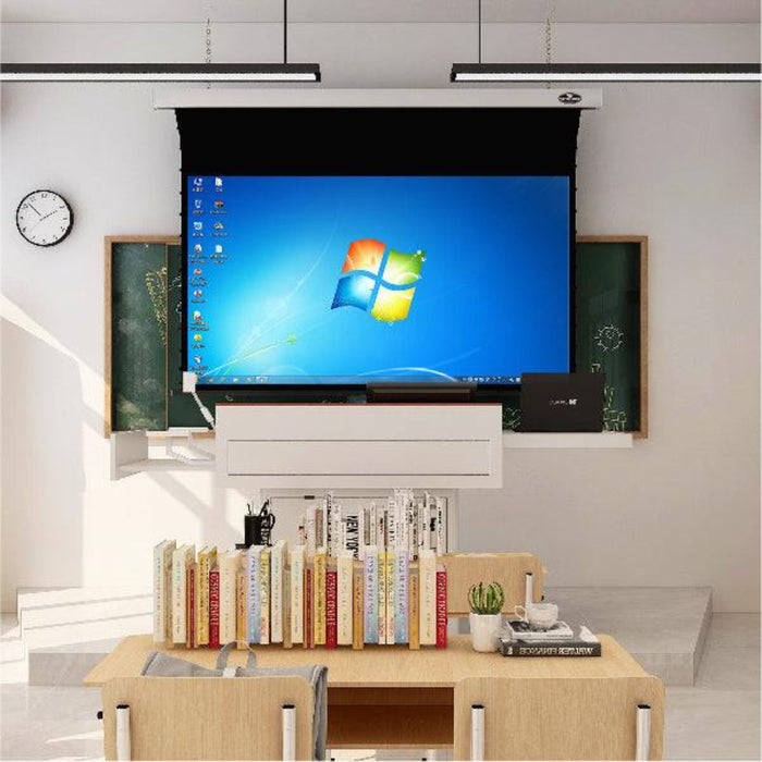 VIVIDSTORM Pearl White Cinema Plus: Motorized Tension Floor Rising Projector Screen