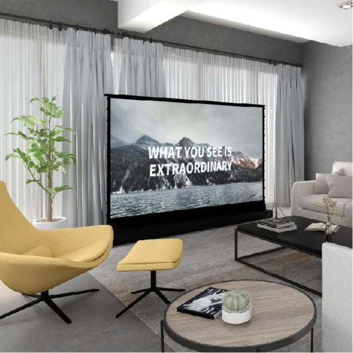 VIVIDSTORM S: Motorized Tension Floor Rising Projector Screen in White Cinema Perforated